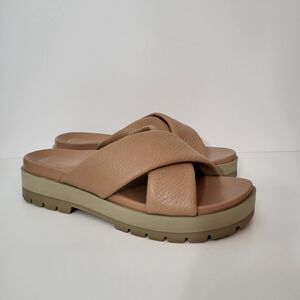 VIONIC Vesta Platform Sandals Womens 11 Tan Leather Lug Slide Thick Chunky